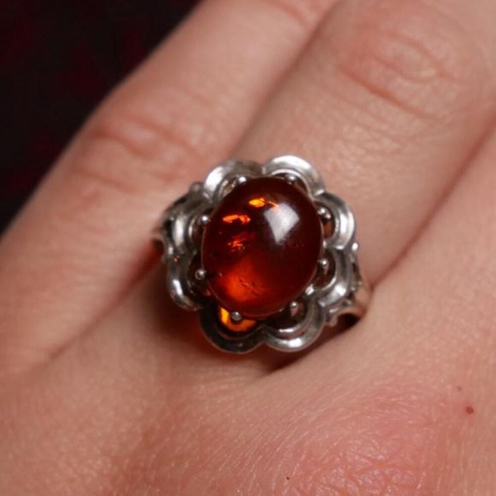 Amber/Copal Sterling 925 Scalloped Ring